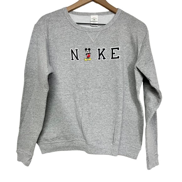 Hanes Tops - Hanes EcoSmart Disney Mickey Mouse Crewneck Gray Sweatshirt Womens Sz M Patches